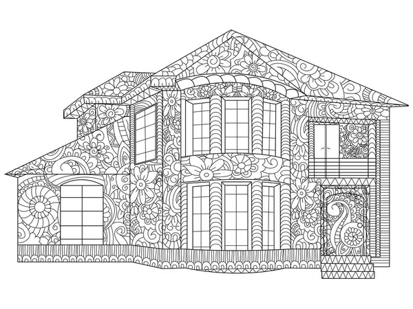 Two-storey house coloring vector — Stock Vector