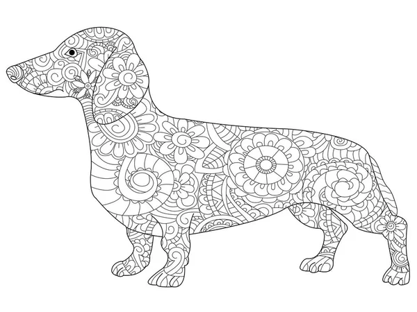 Dachshund coloring book for adults vector — Stock Vector