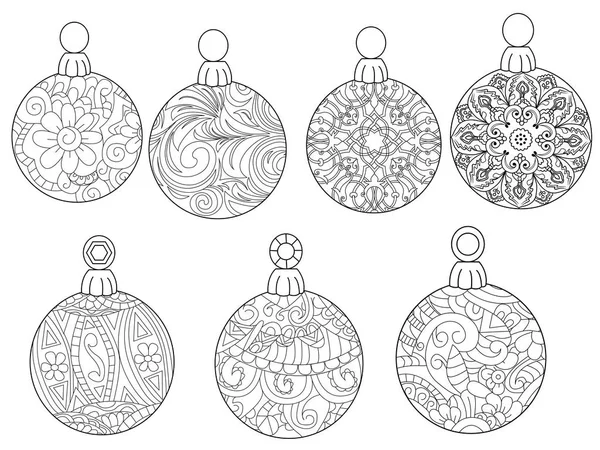 Bolas de Navidad para colorear vector para adultos — Vector de stock