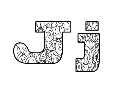 Kitap alfabe boyama, J harfi vektör çizim