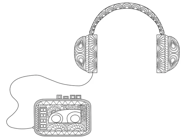 Jugador con auriculares para colorear vector para adultos — Archivo Imágenes Vectoriales