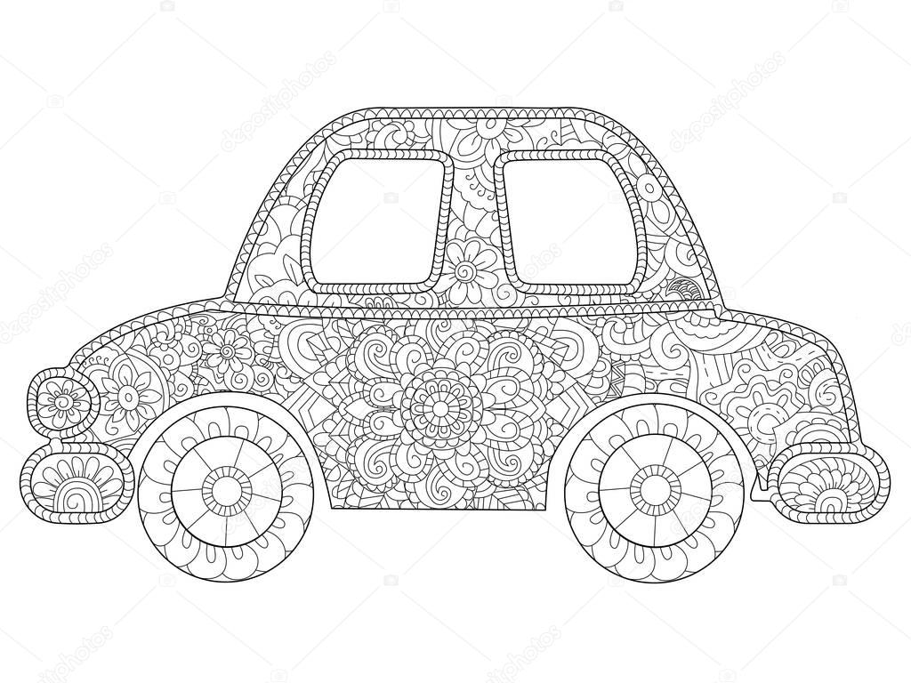 Baby toy car Coloring book vector for adults