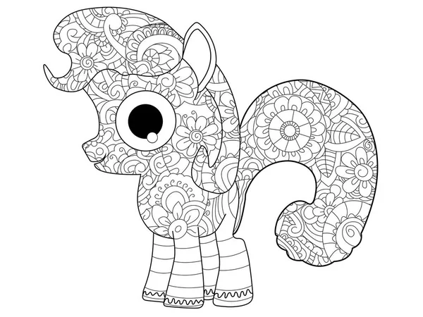 Petit cheval poney coloriage vecteur pour adultes — Image vectorielle