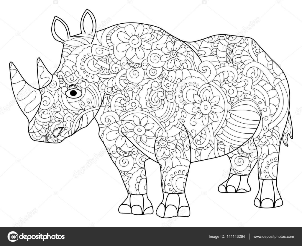 Animale ippopotamo libro da colorare per adulti illustrazione di vettore Antistress da colorare per adulti Zentangle stile Righe in bianco e nero