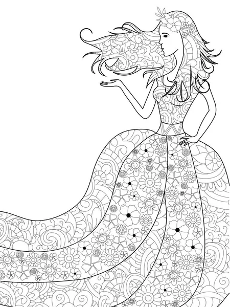 Spring woman coloring vector for adults Stock Illustration