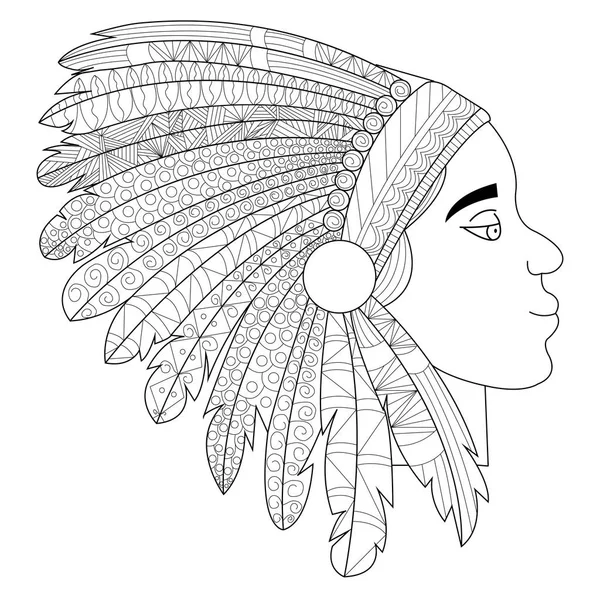 Hlava indiána v pokrývka hlavy válce kapoty vektoru — Stockový vektor
