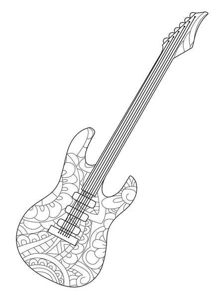 Instrumento musical guitarra eléctrica Colorear libro vector para adultos — Vector de stock