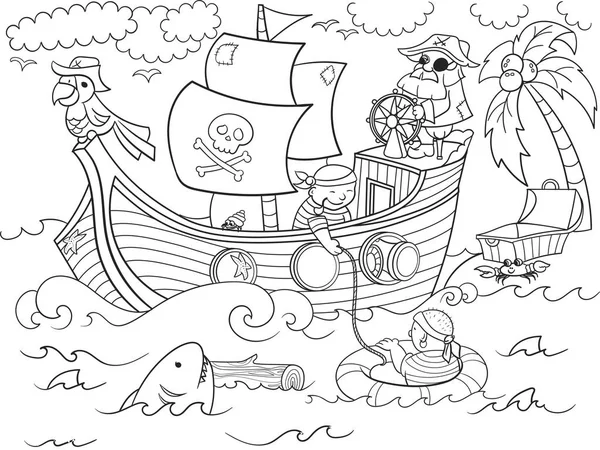 子供たちの海賊ベクトルをテーマに着色 — ストックベクタ