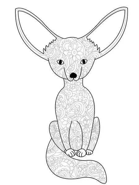 Fennec Fox libro para colorear vector para adultos — Vector de stock