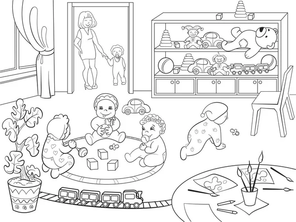 Livro de colorir jardim de infância para crianças desenho animado ilustração vetorial — Vetor de Stock