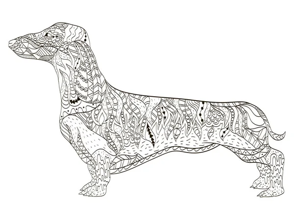 Dachshund coloring book for adults vector — Stock Vector