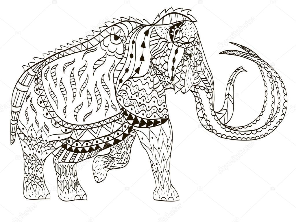 Mammoth coloring book vector illustration