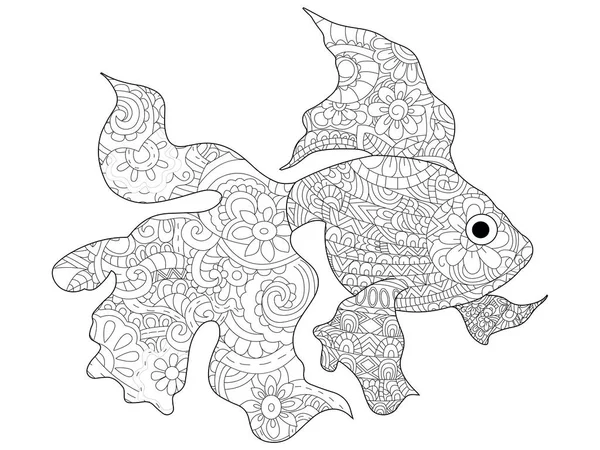 Pesce rosso Colorare libro vettore per adulti — Vettoriale Stock