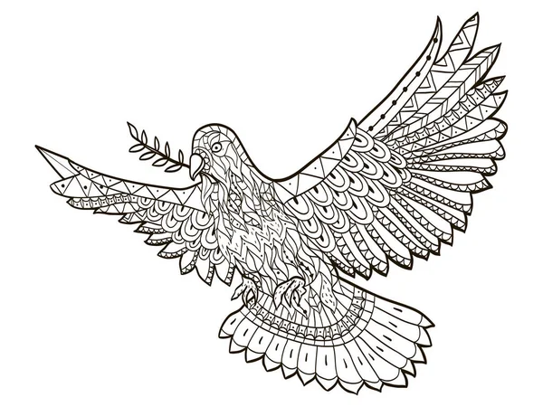 Paloma del Mundo vuela con una rama en su pico sobre un vector de fondo blanco — Archivo Imágenes Vectoriales