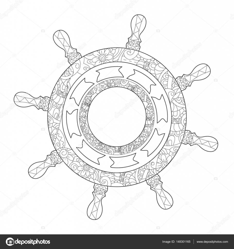 Piraten Schip Stuurwiel Coloring Boek Vector Voor Volwassenen
