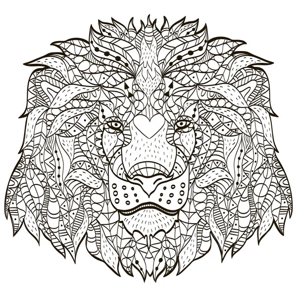 Cabeza de dibujos animados estilizada Zentangle de un león — Vector de stock