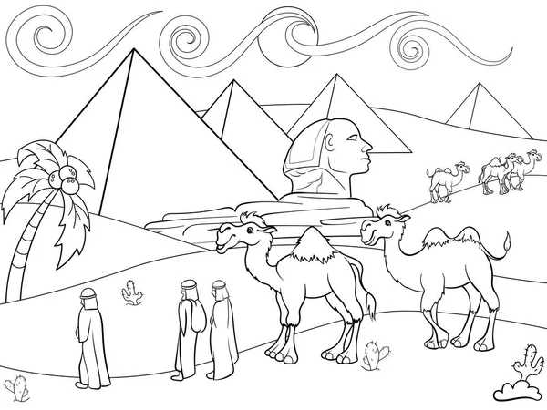着色子供ベクトルのピラミッドとエジプトの風景 — ストックベクタ