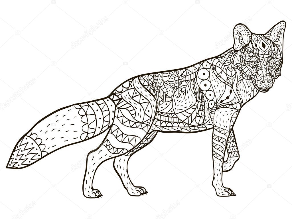Fox Coloring book vector for adults