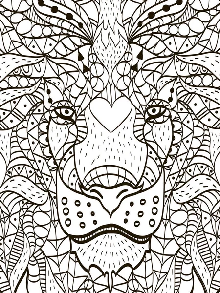 Zentangle stylisé tête de dessin animé d'un lion — Image vectorielle