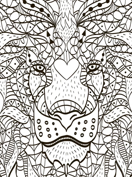 Cabeza de dibujos animados estilizada Zentangle de un león — Vector de stock