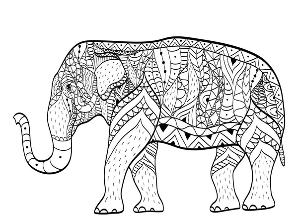 Elephant Coloring book vector for adults — Stock Vector