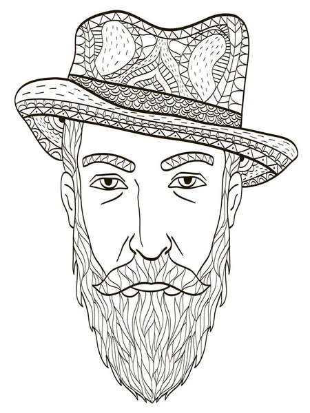 Hlava starého muže s bradkou vektor knihy omalovánky pro dospělé — Stockový vektor