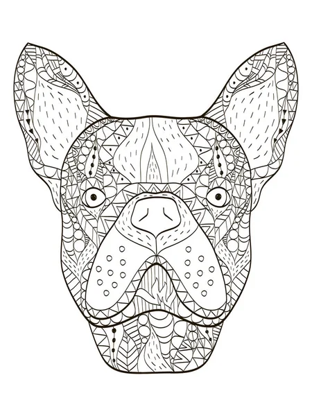 Bouledogue tête Coloriage livre vecteur pour adultes — Image vectorielle