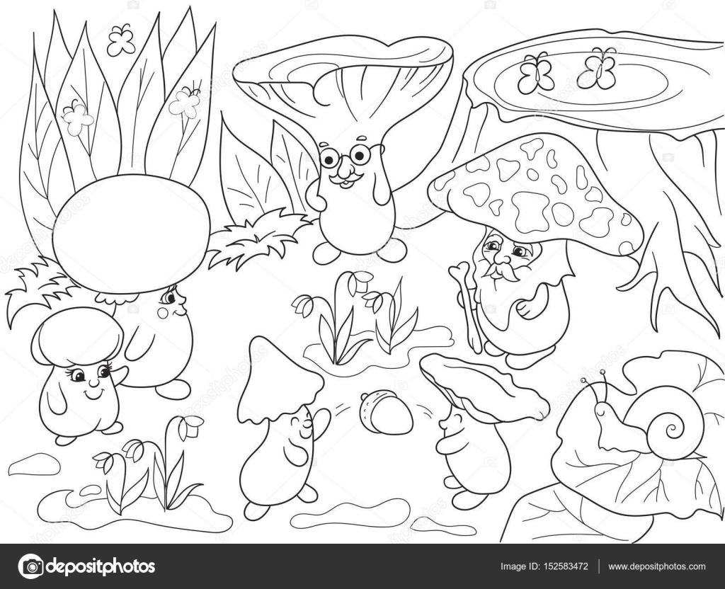 Familie Van Paddestoelen In Het Bos Kleurplaat Boek Voor Kinderen