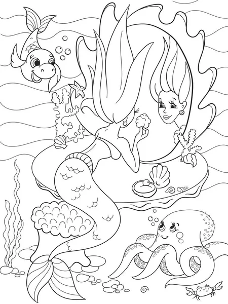 Cute Cartoon Mermaid Coloring Book Little Stock Vector (Royalty Free)  1928243714