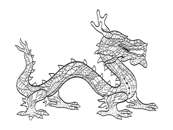 Векторная раскраска японского дракона для взрослых — стоковый вектор