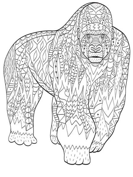 Coloring gorilla animal for adults — Stock Vector