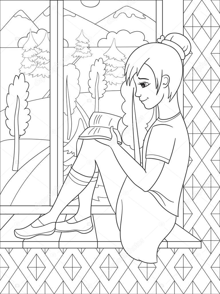 Download Imágenes: persona mirando por la ventana dibujo | La hermosa niña sentada en una ventana y leer ...