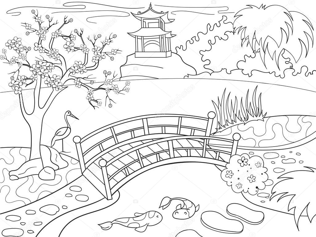 stock illustration nature of japan coloring book
