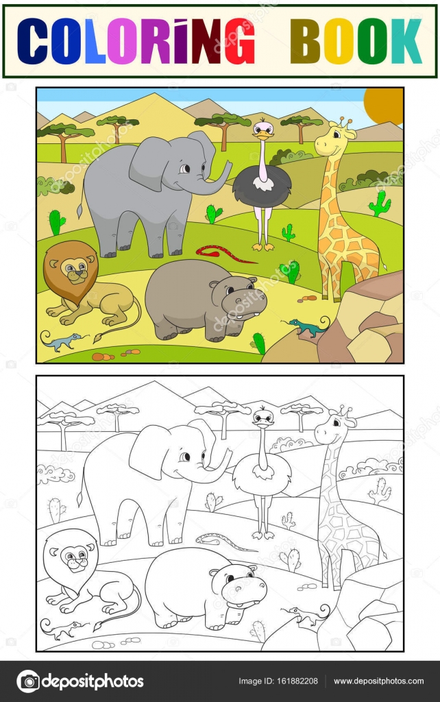 Animales de la sabana de Africa para colorear vector para adultos