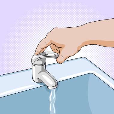 Musluk seramik mobilya. El su lavabo pop sanat retro tarzı içinde açılır.