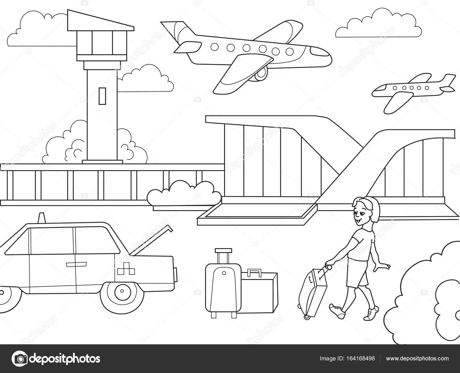 Bambini cartoni animati da colorare prenotare Aeroporto Bianco e nero di vettore — Vettoriali di toricheks2016ail Trova immagini simili