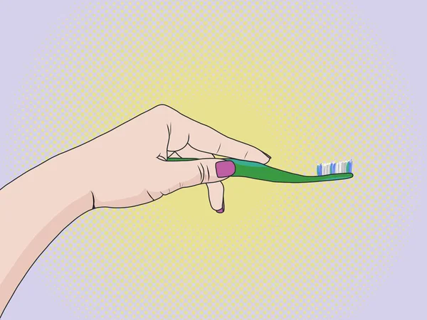 Bir diş fırçası Diş macunu sıkma bir kadının elleri — Stok Vektör
