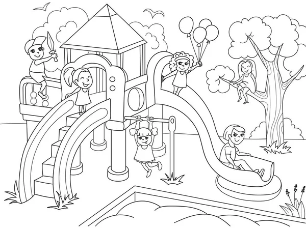 Childrens playground coloring. Vector illustration of black and white — Stock Vector