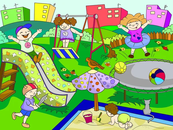 Çocuk Bahçesi. Siyah ve beyaz vektör çizim