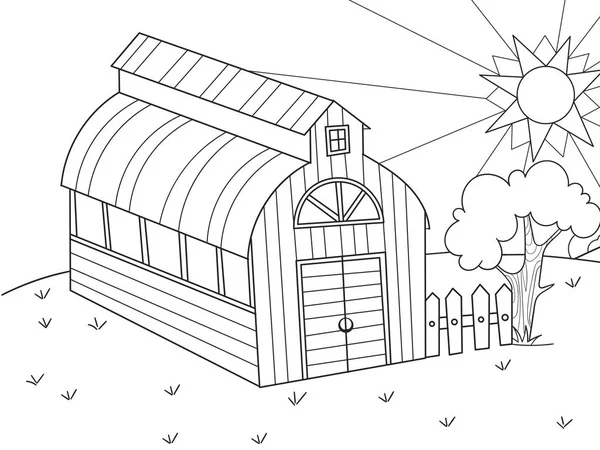 La ubicación de la agricultura. Hangar para comida para animales. Granero. Vector de un libro para colorear libro, una historieta para niños — Vector de stock