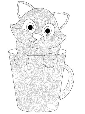 Bir fincan raster için yetişkin renklendirme de kedi