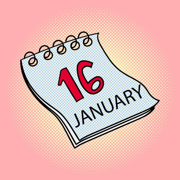 Calendário 16 de janeiro ilustração pop art raster — Fotografia de Stock