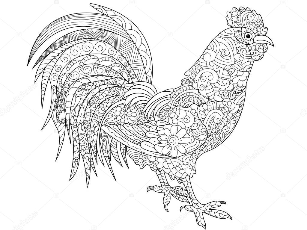 Cock coloring book raster for adults