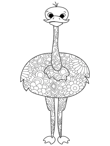 Gemeenschappelijke struisvogel vector kleurplaten voor volwassenen vogel — Stockvector
