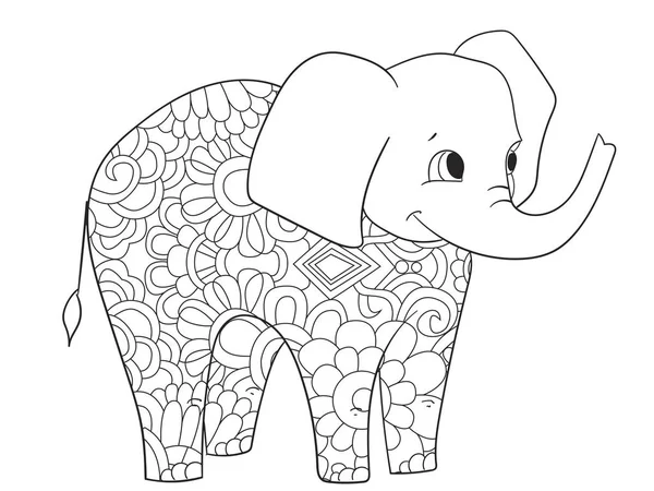 Elefante vector para colorear para adultos animal — Vector de stock