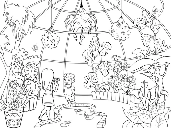 Botanical garden cartoon raster illustration — Stock Photo, Image