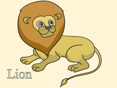 Lear Afrika hayvanları adını. Yazıt aslan. Eğitim oyun vektör
