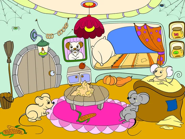 Niños dibujos animados casa familia ratón vector — Vector de stock