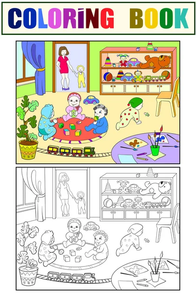 Kleuter kleurplaten boek voor kinderen cartoon vectorillustratie — Stockvector