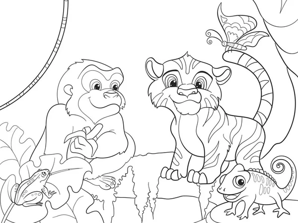 Джунглі ліс з тваринами мультфільм Векторні ілюстрації — стоковий вектор